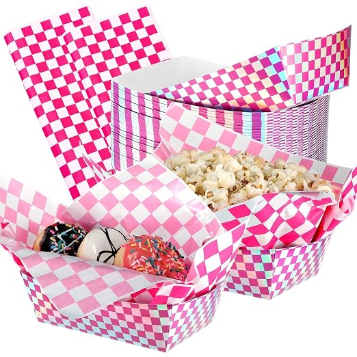 Geosar 100 Pcs Gingham Party Supply Disposable Paper Food Tray Bulk Disposable by Geosar