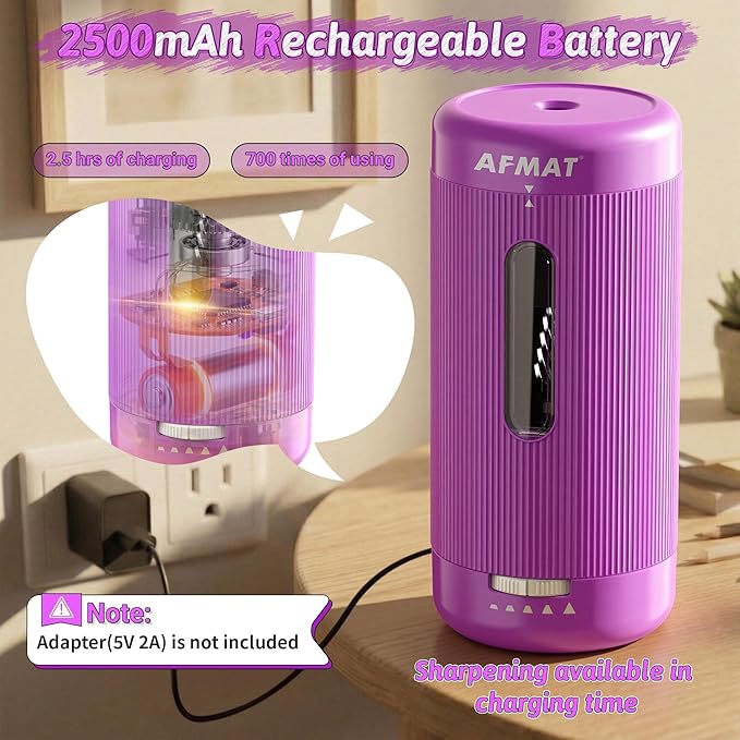 AFMAT Electric Pencil Sharpener, Auto in & Out, 5 Nibs, 7K+ Uses, Fully - Image 5