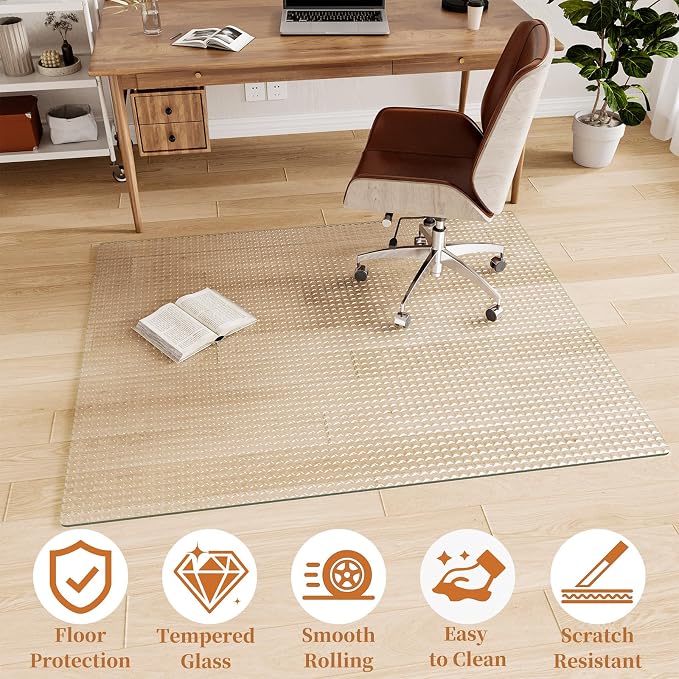 Koonmi Wave Glass Chair Mat 46"x55", Tempered Glass Office Chair Mat, Embossed - Image 5