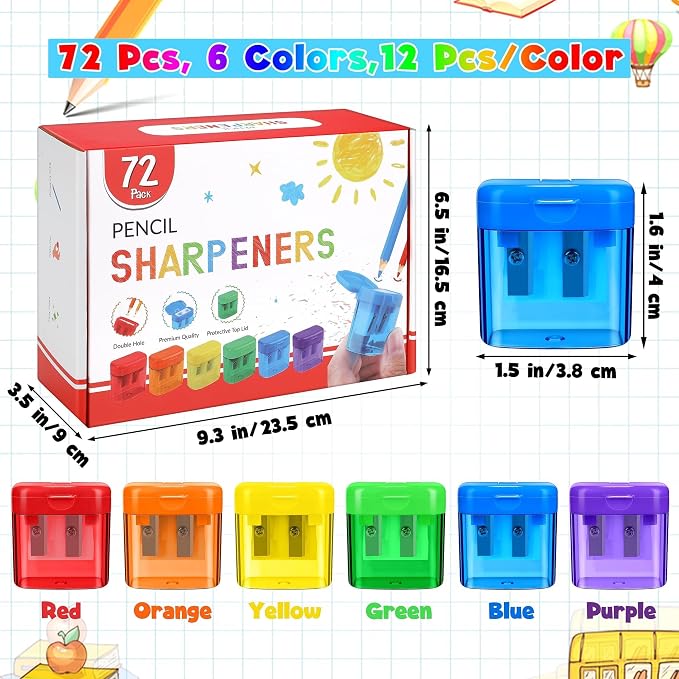 Aodaer 72 Pieces Pencil Sharpeners Bulk Double Hole Pencil Sharpener Manual - Image 2