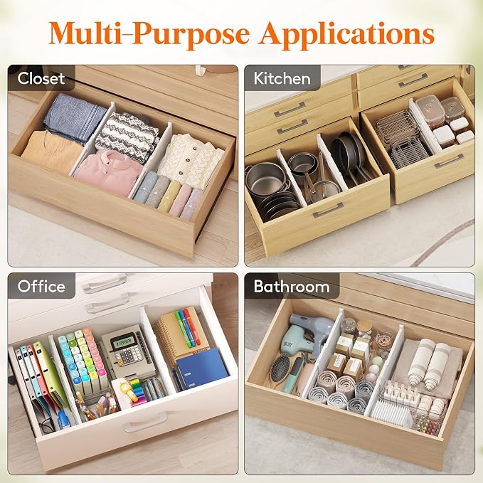 Lifewit 8" Tall 4 Pack Drawer Dividers, 13.8"-22.2" Adjustable Deep Drawer - Image 7