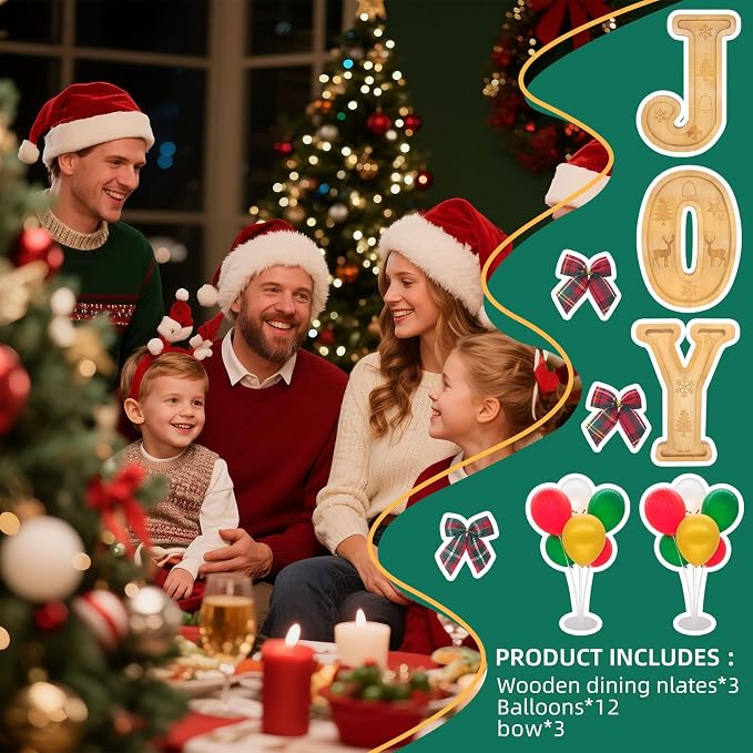 3PCS Bamboo Christmas Decorations Letters Charcuterie Board Box- Joy - Image 2