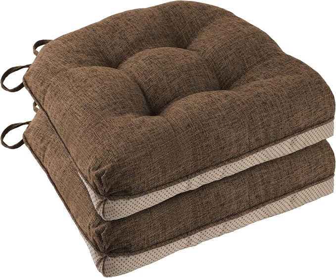 Chair Cushions for Dining Chairs 2 Pack, Coffee | Non-Slip, by FlyGulls