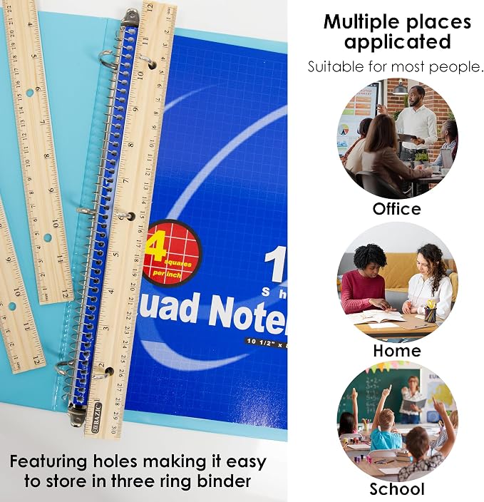 BAZIC Products 12 in Wooden Ruler, Inch & Metric, 3 Pack, single metal edge and - Image 6