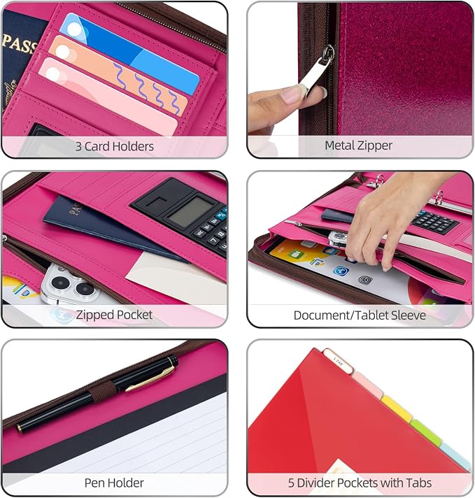 Ospelelf Zipper Clipboard with Storage, Leather Padfolio Portfolio Folder - Image 4