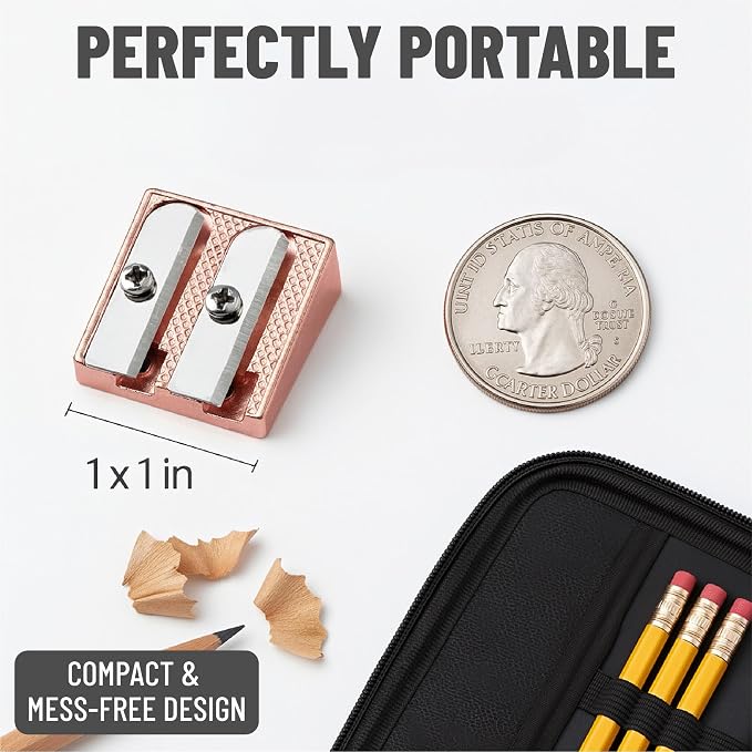 Mr. Pen- Handheld Metal Pencil Sharpener, 6 Pack | 2-Hole Dual Size, Rose Gold - Image 6