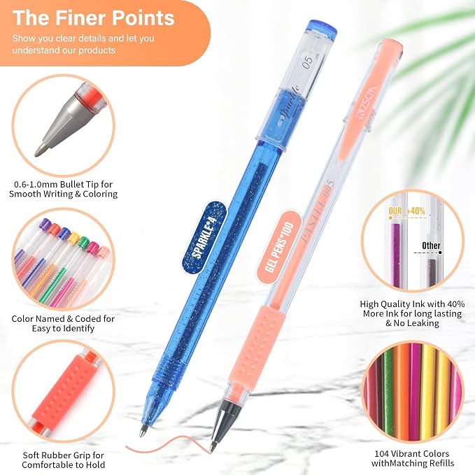 202 Pack Gel Pen For Adults Coloring Books, 104 Artist Pens Include 100 Colored - Image 2