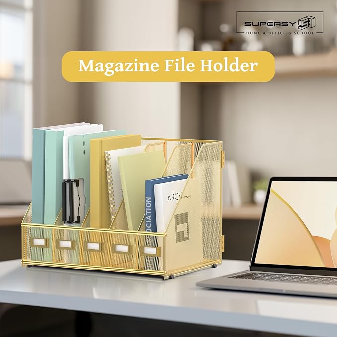 SUPEASY Desk Organizers Metal Desk Magazine File Holder - Image 2