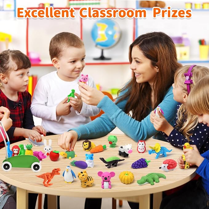 40 Pack Animal Erasers for Kids Bulk Desk Pets Classroom Prizes Treasure Box - Image 3