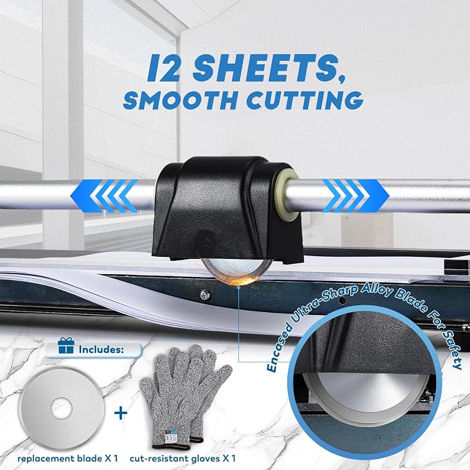 CGOLDENWALL A4 Rotary Paper Trimmer, 12 Sheets, w/Extra Blade & Gloves - Image 2