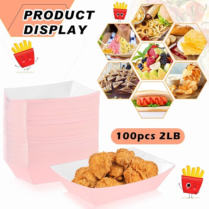 Yinkin 100 Pcs 2lb Paper Food Trays Boat 2lb Disposable Nacho Trays Kraft Paper - Image 4