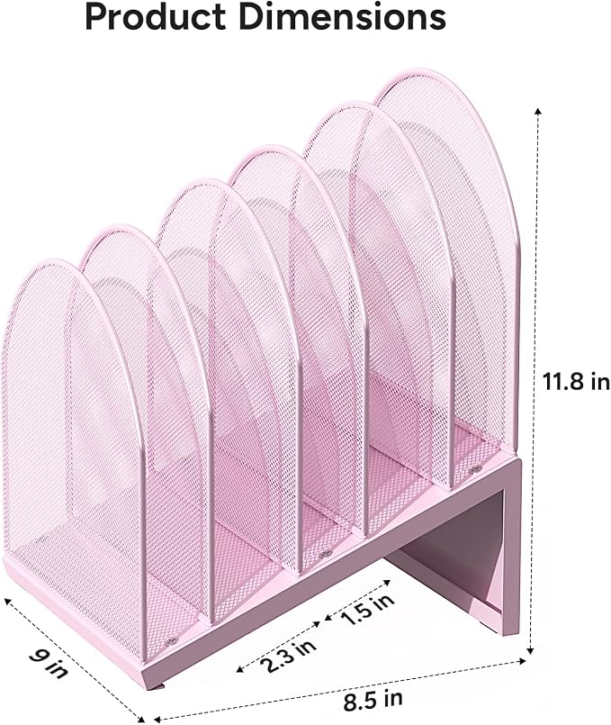 5-Section Desk File Organizer, Metal Mesh Folder Organizer - Image 4
