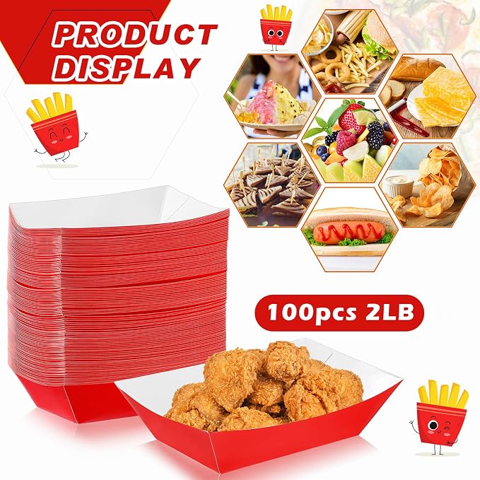 Yinkin 100 Pcs 2lb Paper Food Trays Boat 2lb Disposable Nacho Trays Kraft Paper - Image 3