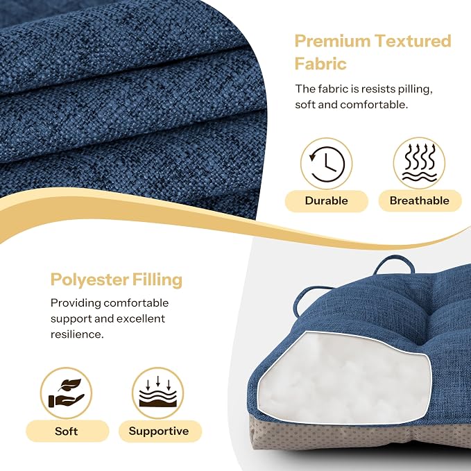 Chair Cushions for Dining Chairs 2 Pack, Royal Blue | Non-Slip, - Image 4