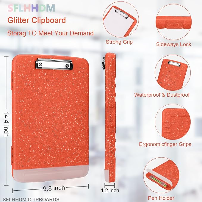 Glitter Clipboard with Storage, Storage Clipboard with Pen Holder, A4 Binder - Image 2