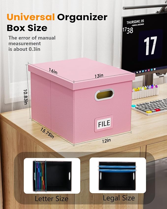 Oterri 2 Pack File Storage Organizer Box, Filing Box, Portable File Box - Image 3