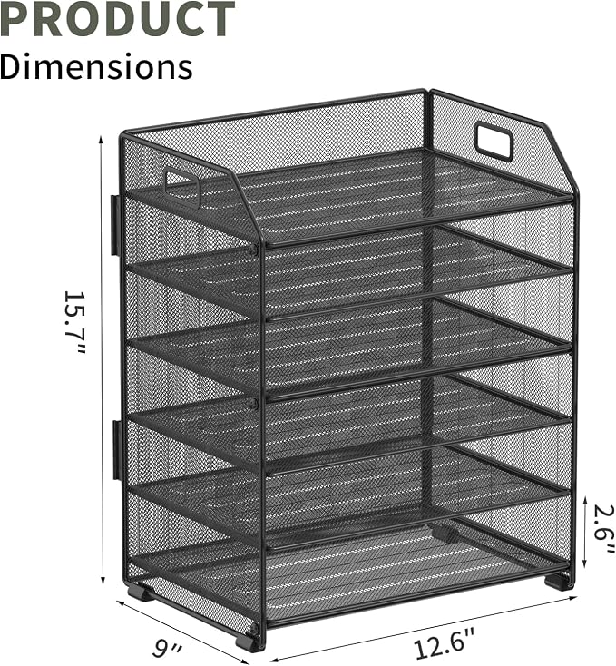 6 Tier Paper Organizer Letter Tray, Metal Mesh Paper Tray Organizer - Image 5