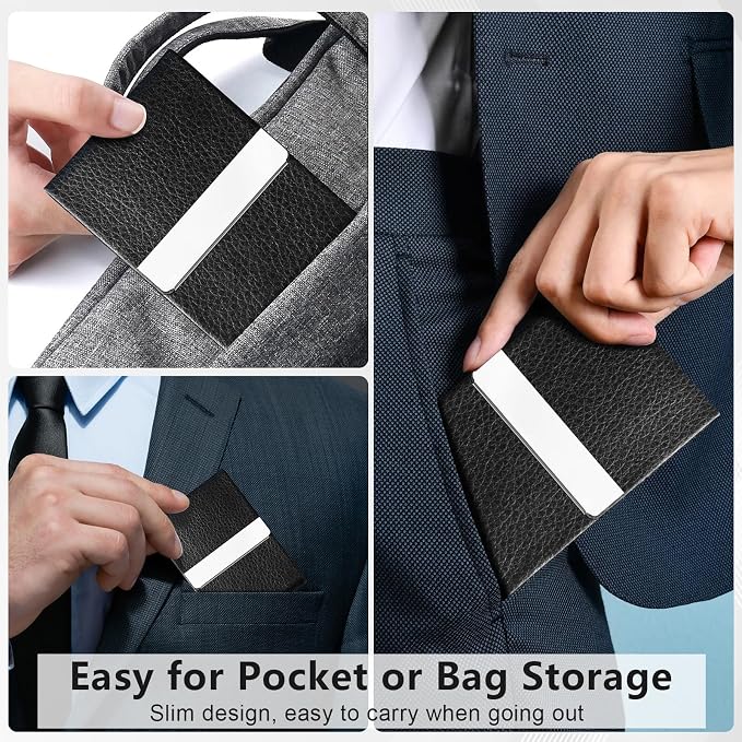 Business Card Holder with Magnetic Closure, Slim Metal PU Business Card Case - Image 7
