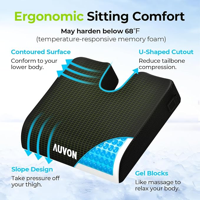 AUVON Gel Wheelchair Seat Cushion, Waterproof Cover, Pressure Sore & Ulcer | - Image 4