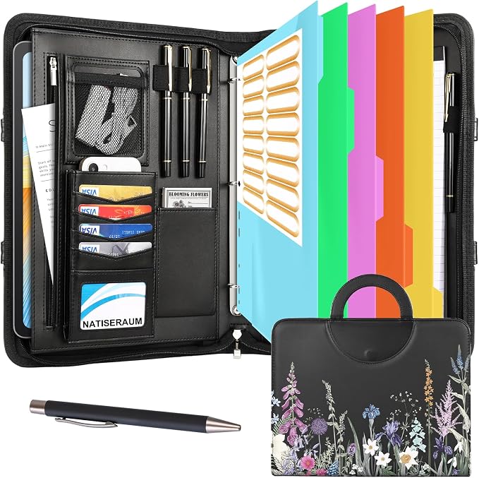 Portfolio Binder 3 Ring Includes Pen and 5 Dividers by NATISERAUM