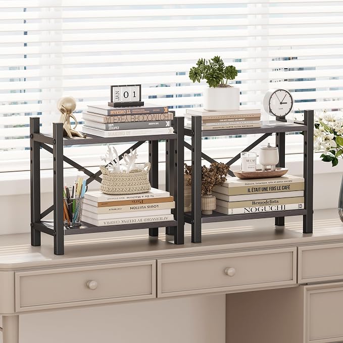 Desktop Bookshelf, 4-Tier Stackable Narrow Bookcase, Adjustable Industrial Desk - Image 4