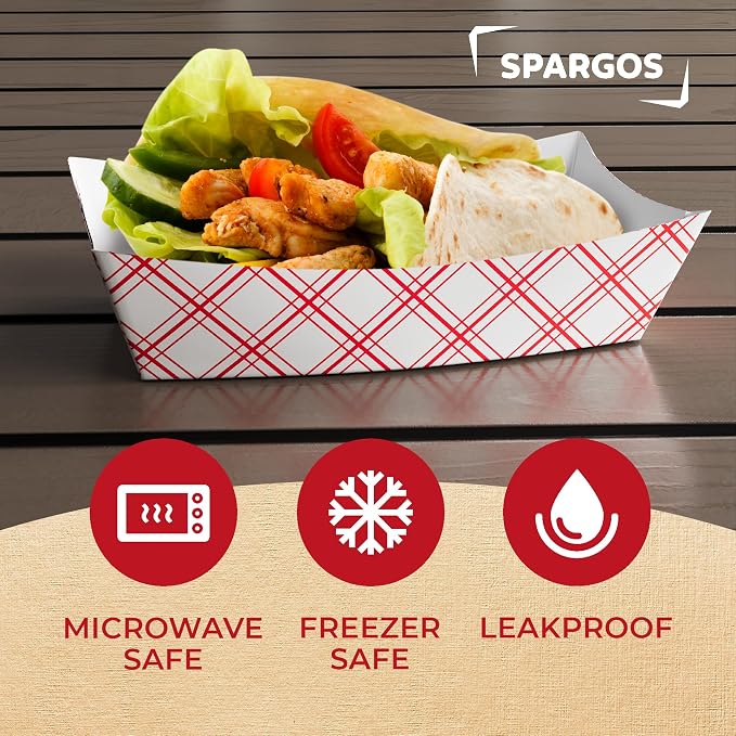 SPARGOS Disposable Food Trays 3lb – Heavy Duty Red Paper Boats - Image 3
