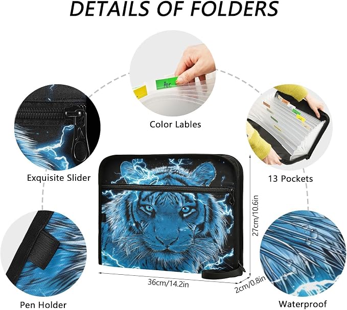 Blue Lighting Tiger Accordion File Organizer Expanding Document Folder - Image 3