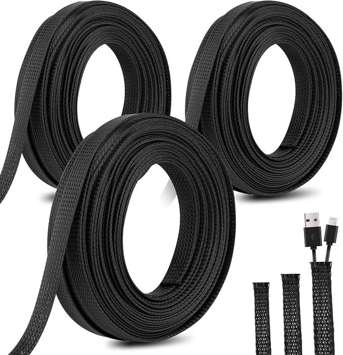 150 Feet 1/4, 3/8 Inches Braided Wire Loom PET Cable Loom Expandable Braided by Unknown