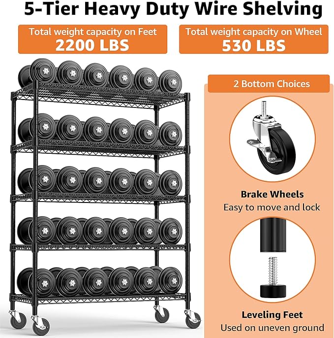 M MZG 53" W Garage Shelving 5 Tier Industrial 2200LBS Metal Shelving Units - Image 4