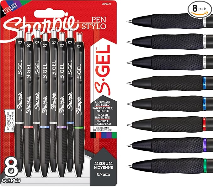 Sharpie S-Gel | Gel Pens | Medium Point | Assorted Ink Colours | 8 Count by Unknown