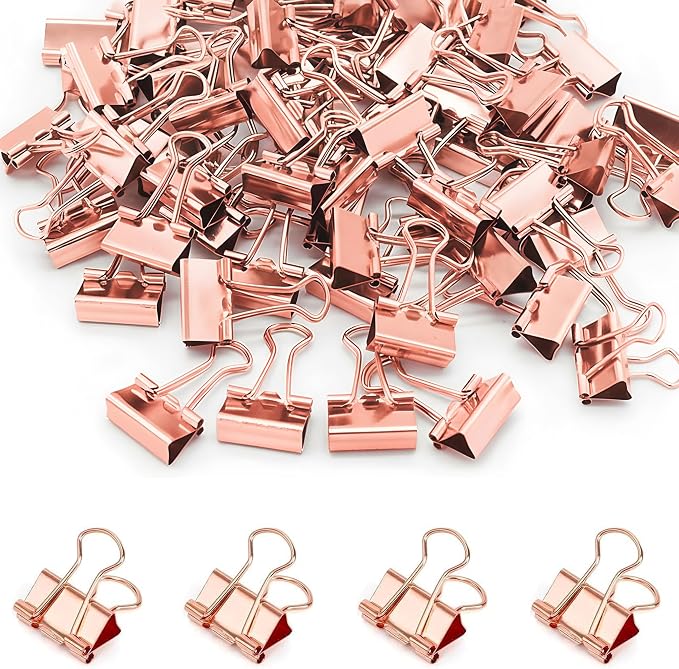 50 Pack Small Rose Gold Binder Clips 3/4 Inch, Colored Little Paper Clamps by Qikaara