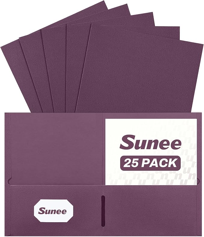 SUNEE Two Pocket Folders, 25 Pack File Folders by SUNEE