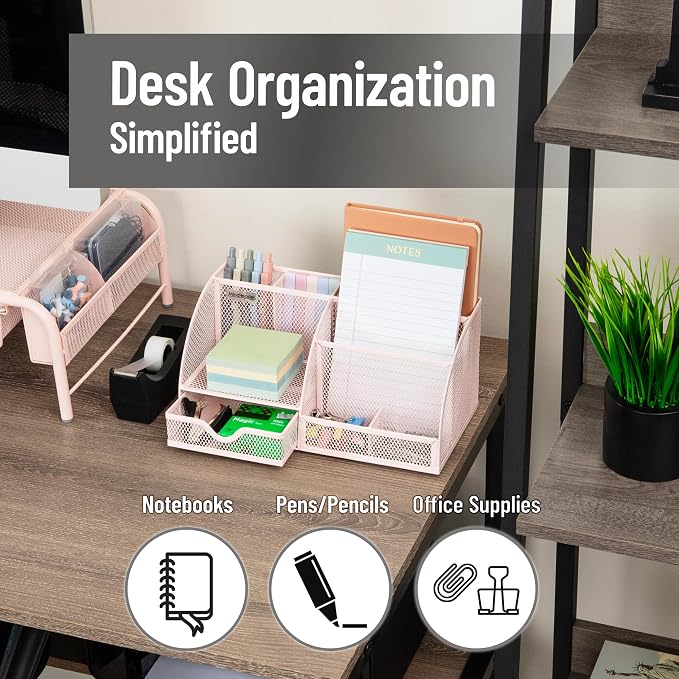 Mind Reader 7-Compartment Desktop Organizer, Metal Mesh Desk Organizer - Image 2