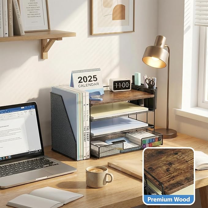 OPNICE Wood Desk Organizers and Accessories, 4-Tier Desktop File Organizer - Image 2