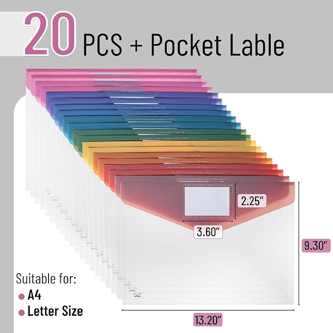 Mr. Pen- Clear Plastic Envelopes File Folders, 20 Pack, Letter Size | Colorful - Image 2