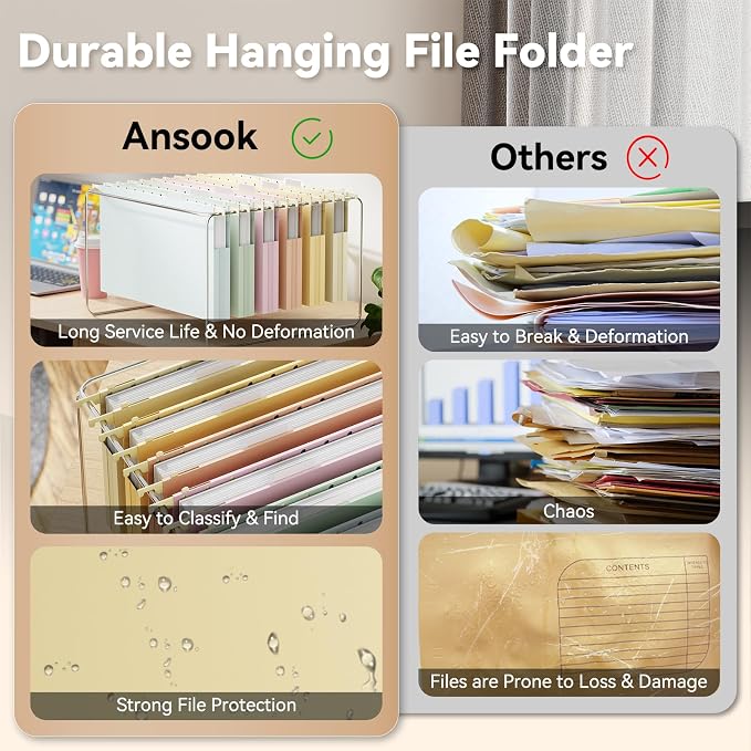 Ansook Plastic Hanging File Folders Legal Size, 12 Pack Legal Size File Folders - Image 6