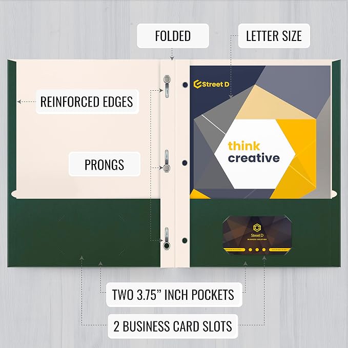 Better Office Products Dark Green 2 Pocket Folders - Image 3