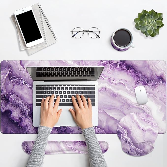 Britimes Purple Pink Marble Gold Keyboard Mouse Pad Set 4in1 Large - Image 7