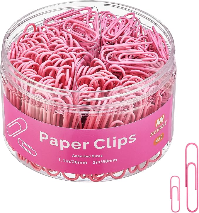NEEWAY 450pcs Paper Clips Assorted Sizes, Small and Large Paper Clips, Coated by NEEWAY