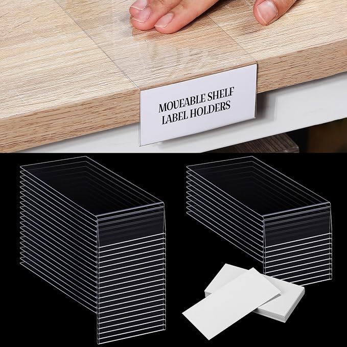 Containlol 30 Pcs Moveable Shelf Label Holders Clear Transparent Plastic by Containlol