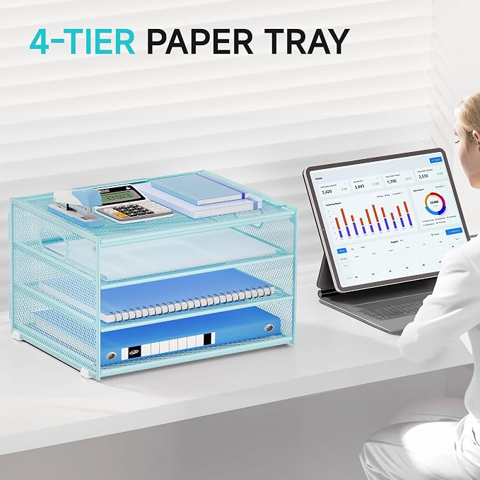 Lavatino 3-Tier Letter Tray Desk Organizer, Mesh Metal Paper File Tray Organizer - Image 3