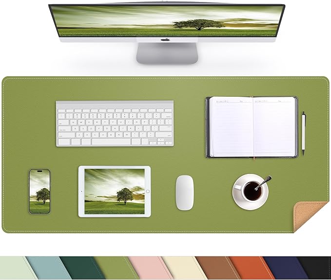 AFIING Cork Desk Mat, 35.4" x 17", Olive Green, Desk pad Protector | Dual-Sided by AFIING