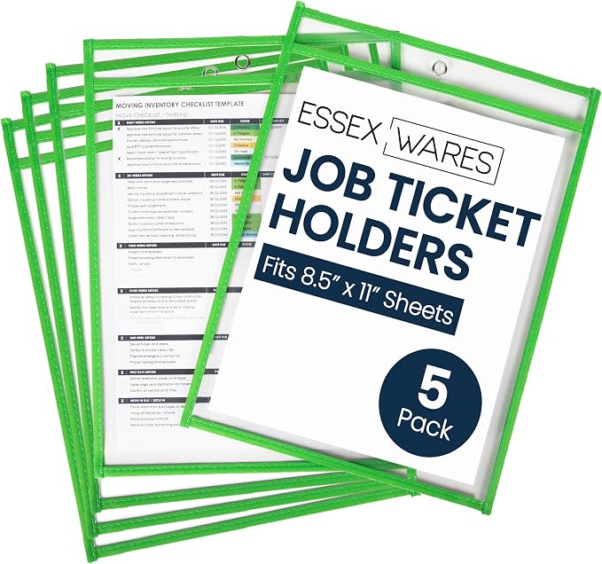 Essex Wares - 5 Pack, Job Ticket Holders, Reusable & Easy Erase Plastic Invoice by EssexWares