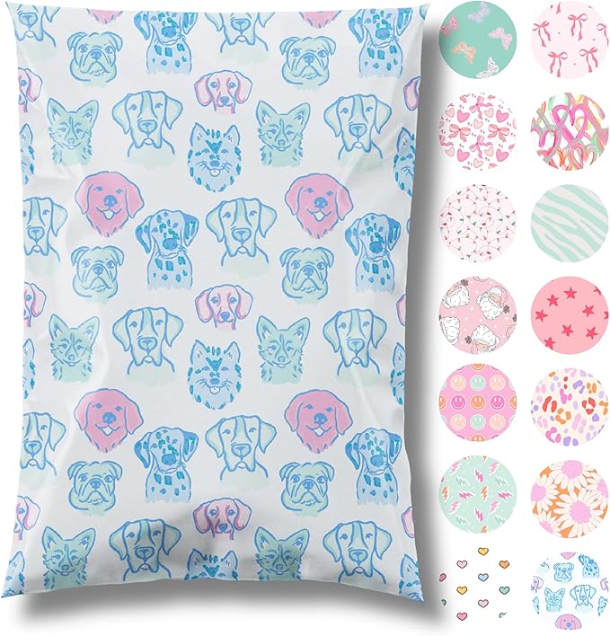 Pretty Package Store Poly Mailer 6x9, Pretty Pups, 100 Pack | Heavy Duty by PrettyPackageStore