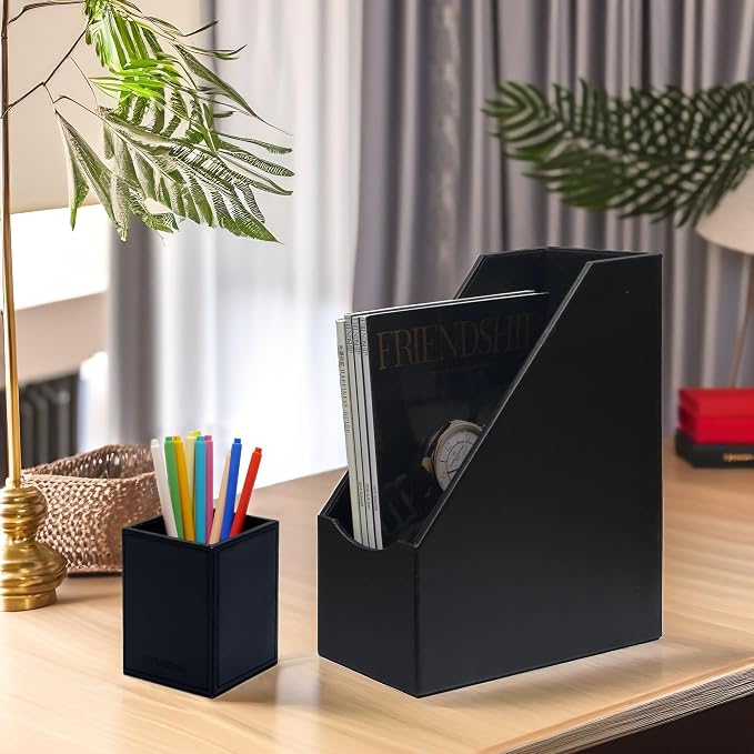 UnionBasic Magazine File Holder, Leatherette Desktop Document Organizer - Image 5