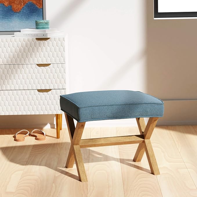 Amazon Basics Small Ottoman Foot Rest, Mid-Century Modern X Square Upholstered - Image 2