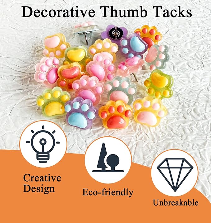 30 pcs Cat Paw Push Pins, Cute Animal Decorative Thumbtacks, Cartoon Drawing - Image 6