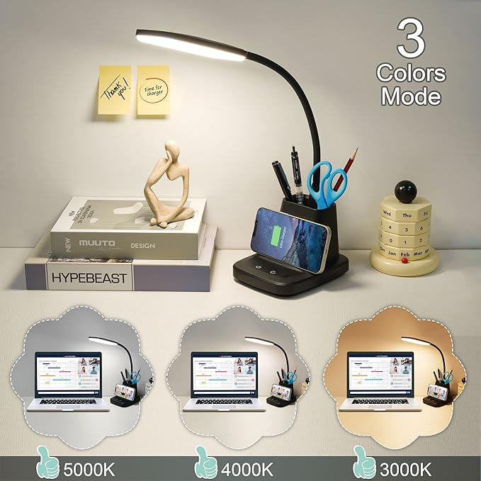 Desk Lamp, LED Desk Lamps for Home Office, Wireless Charger Small Desk Lamp - Image 3