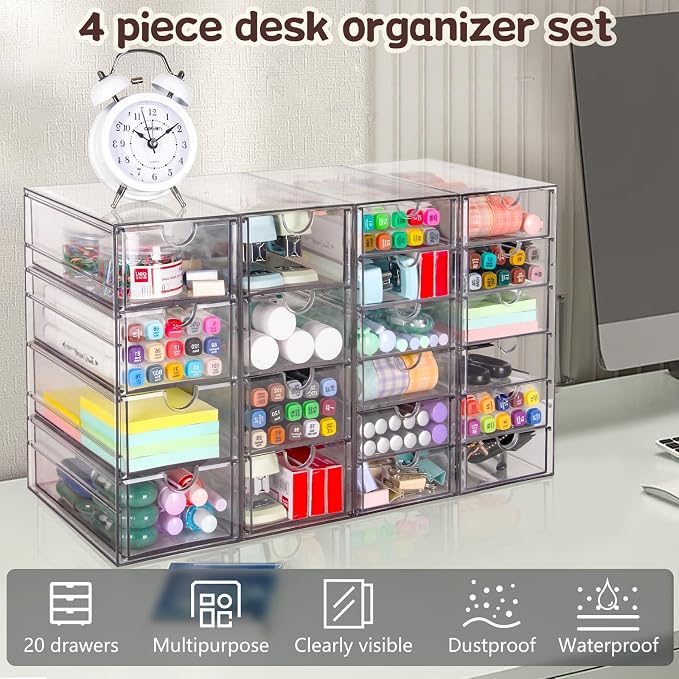 VZKAH Acrylic Organizer with Drawers | 20 Drawers 4 Sets | Desk Organizer and - Image 7