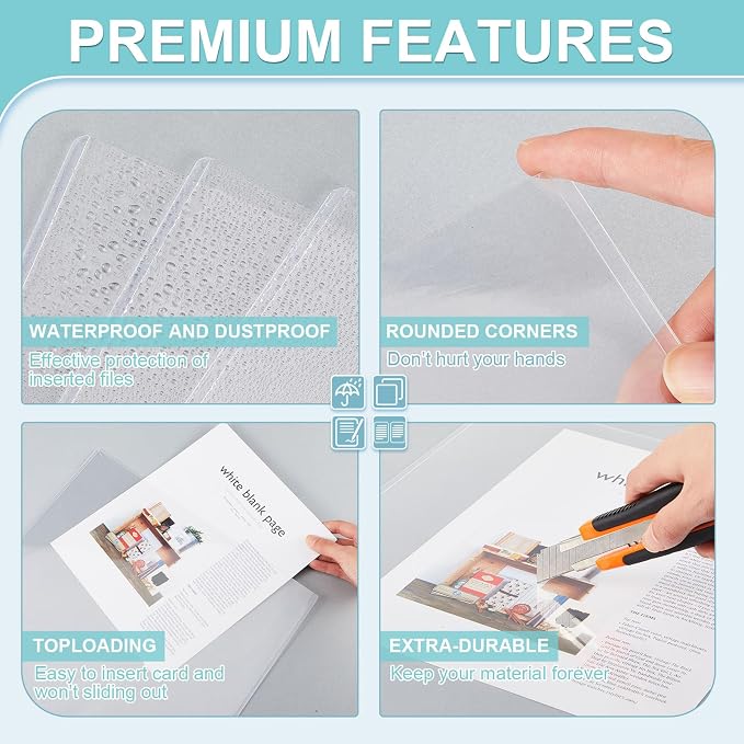 Jecery 10 Pcs 9 x 12'' Rigid Print Protectors Clear Rigid Plastic Paper Page - Image 3